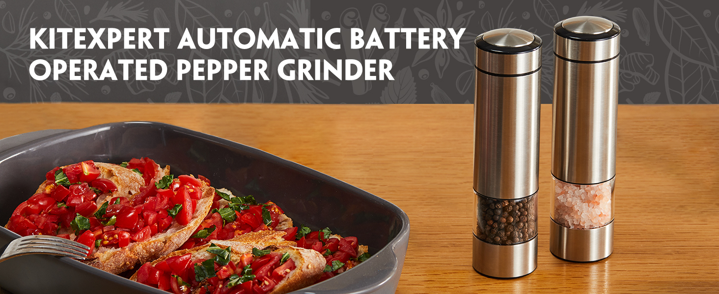 Electric Salt and Pepper Grinder Set Kitexpert Battery Operated Pepper Mill with