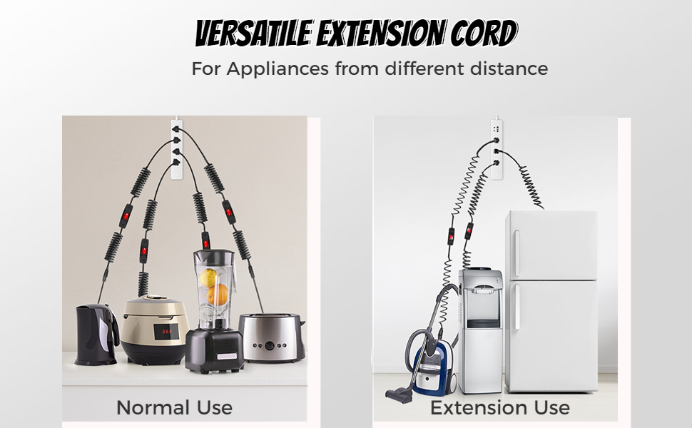 Appliance Extension Cord with Switch On/Off, Coiled 3 Prong Extension Cord