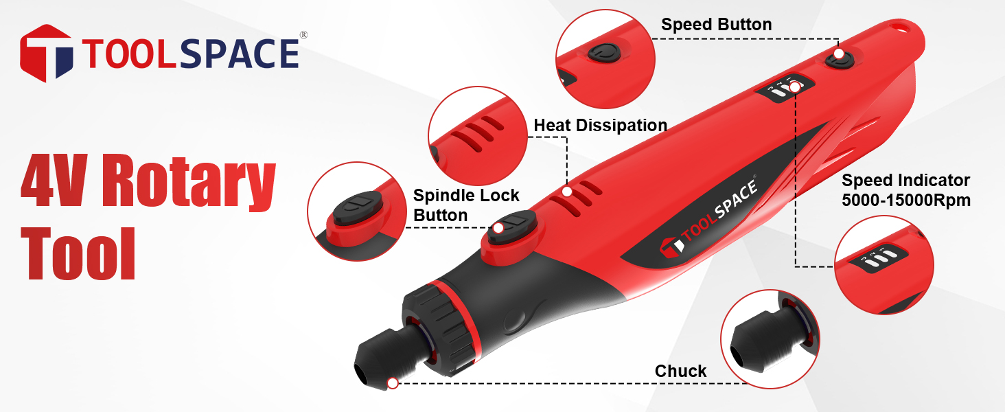 TOOLSPACE 4V Cordless Rotary Tool Kit with 69 Accessories, 6 Variable
