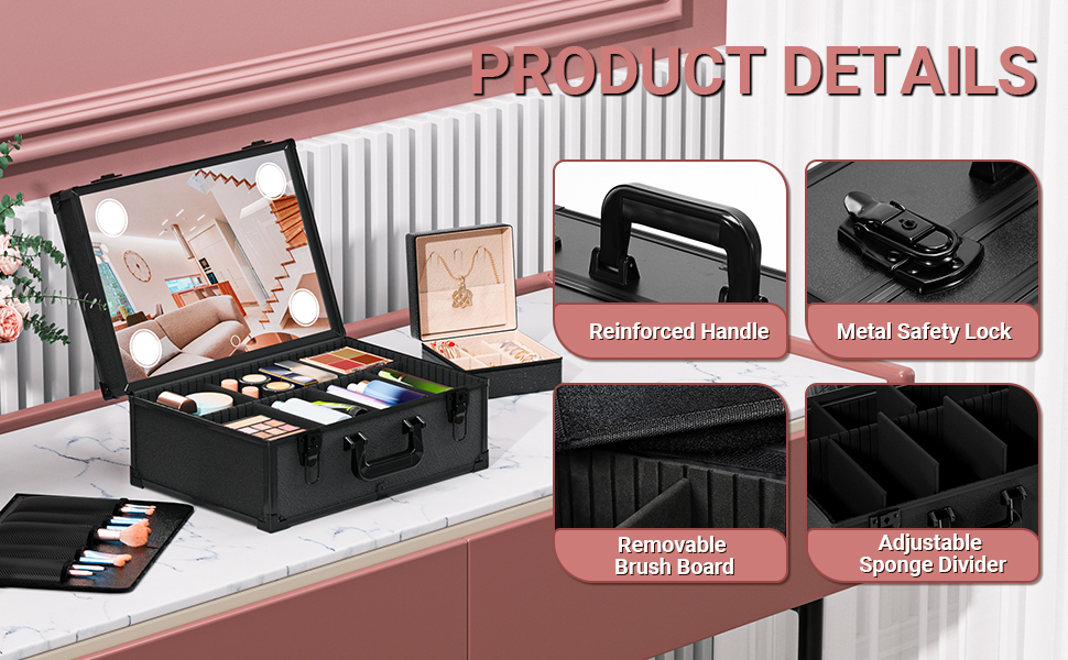 ZVMTTOY Large Makeup Train Case with Mirror and Lights