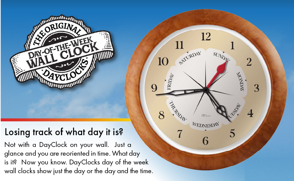 DayClocks Time & WeekDay Wall Clock with Solid Plastic Frame Weekly Analog Clock
