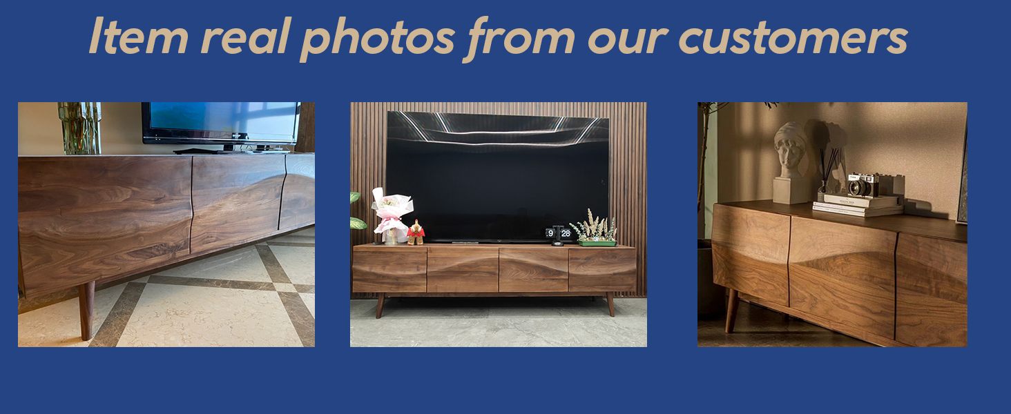 POVISON MidCentury TV Stand, Modern Solid Wood TV Console