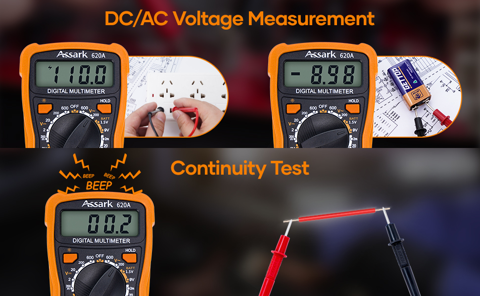 Digital Multimeter Voltage Tester, Assark 2000 Counts Multimeter