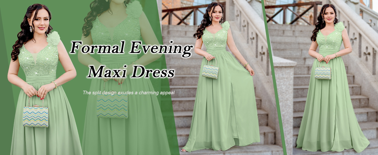 Sequined Split Formal Evening Maxi Dress