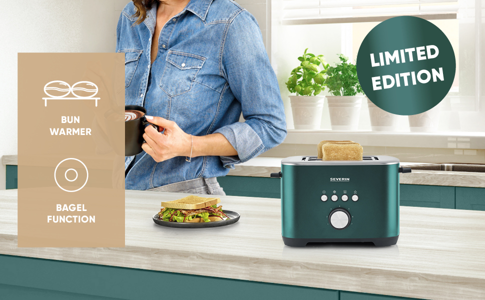 SEVERIN Toaster mit BagelFunktion, Toaster mit Brötchenaufsatz, hochwertiger Edelstahl Toaster