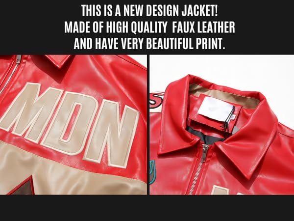 CONCINEROS Women's Men's Faux Leather Jacket Varsity Jacket