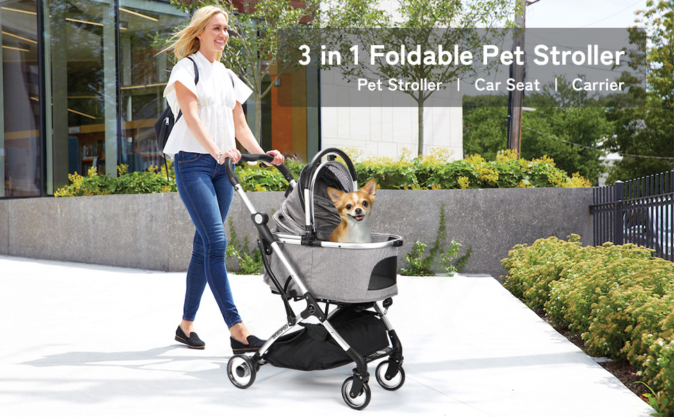 SKISOPGO 3in1 Pet Stroller, Dog Stroller with Detachable Carrier or