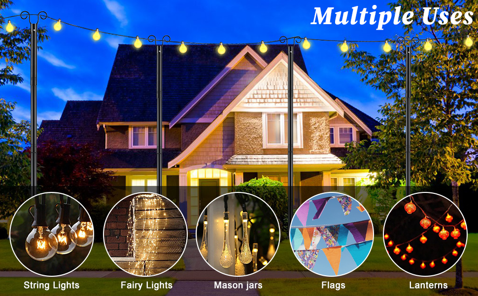 Outdoor String Light Pole, 10 FT Light Poles with Spiral