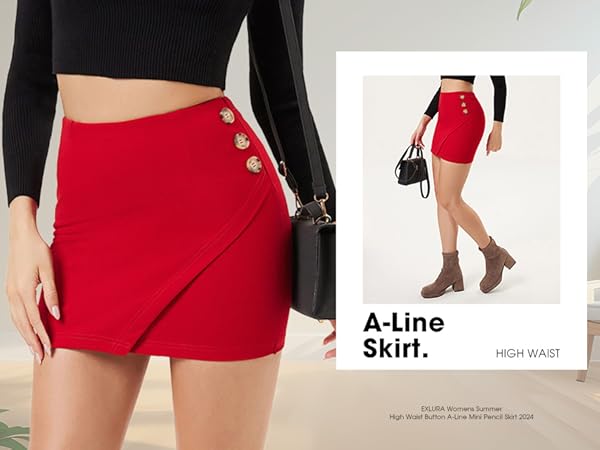 Amazon.com: EXLURA Women's Elastic High Waisted Button Mini