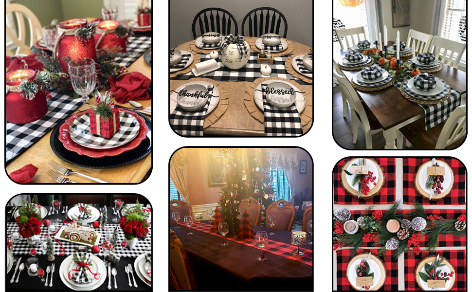 6 Pack Buffalo Check Table Runners 14x72inch Black and