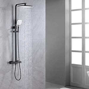 Auralum Columna de ducha Negra Termostática 38°C, Set de ...