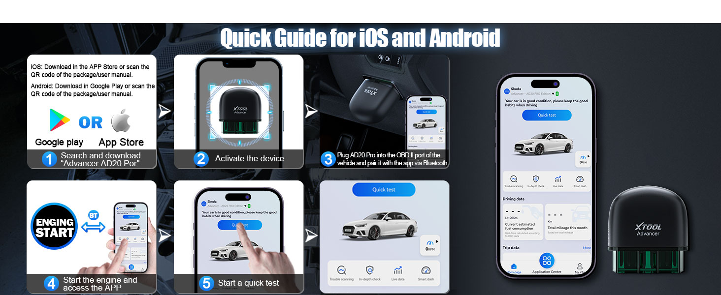 XTOOL AD20 Pro OBD2 Code Reader Wireless Car Diagnostic Tool with Full