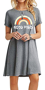 Casual T Shirt Dresses Summer Short Sleeve Printed Loose Shift Tunic Swing Home Dress for Women