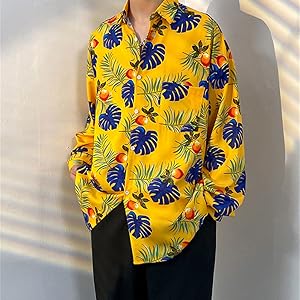 Amazon.co.jp: [SHUMING]メンズ 花柄 シャツ ディスコシャツ