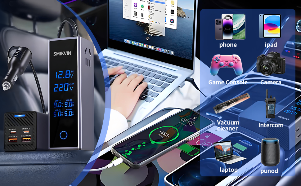 Car power inverter, allowing you to work efficiently and happily on the road.
