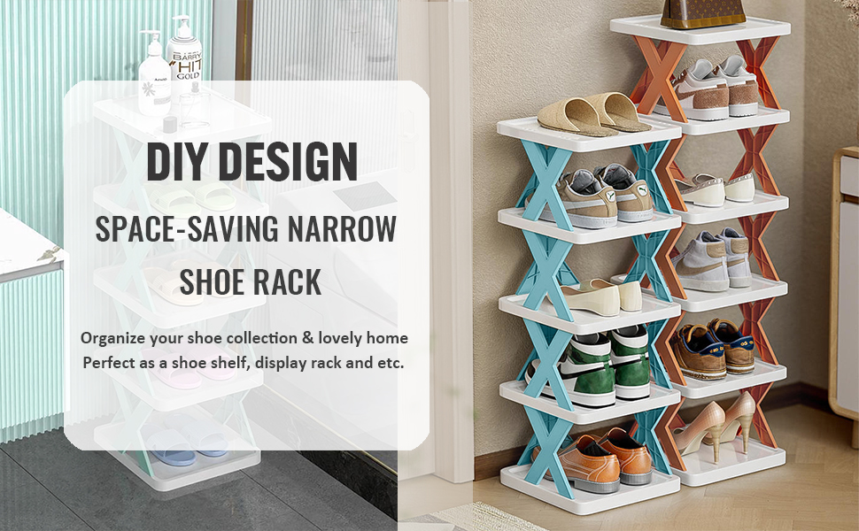 LAIGOO Vertical Narrow Shoe Rack, Free Standing Shoe Shelf for Closet