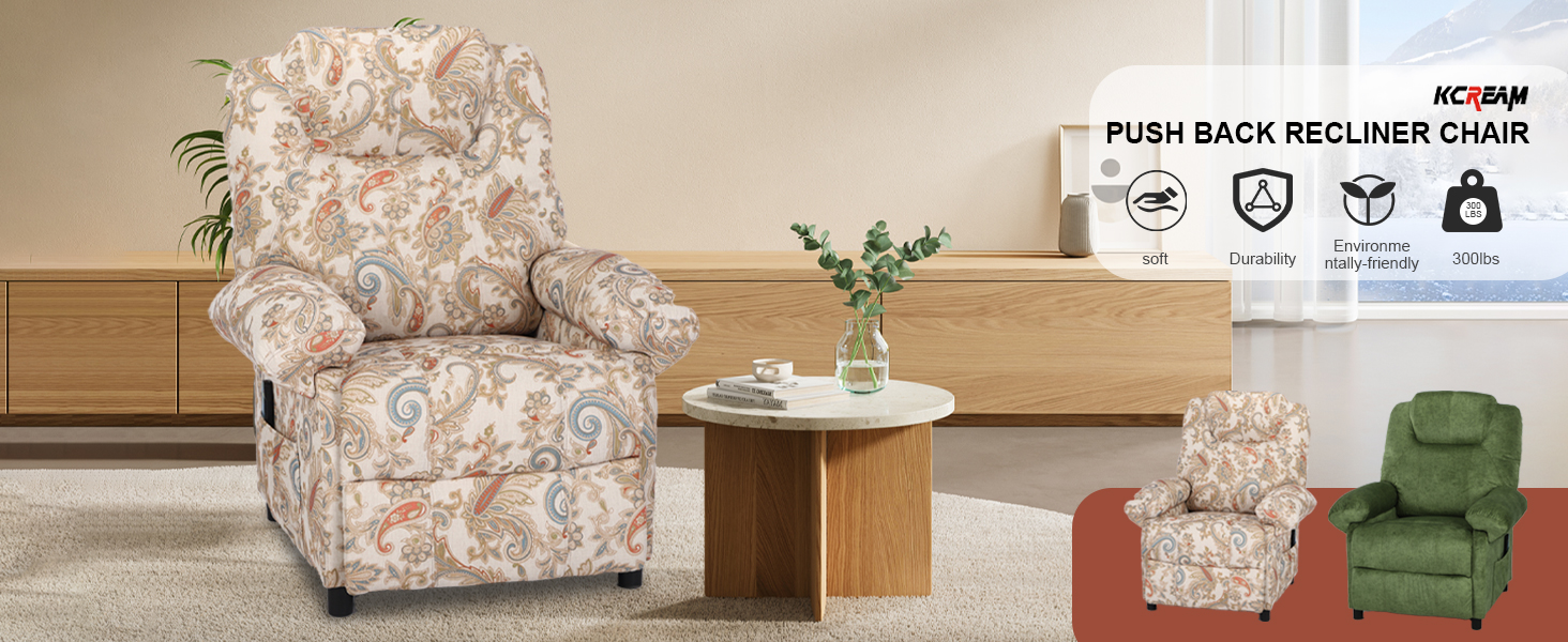 Manual Massage Chair Recliner for Adult, Fabric Small Recliner Chairs