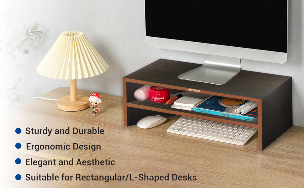 Ant Esports Wooden Monitor Desk Stand Riser with Flat Storage Organizer