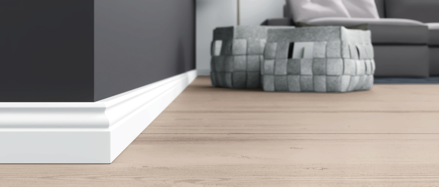 KGM Baseboard Corner Block Beech Wood Inside & Outside White Lacquered Connector Between