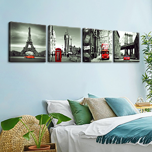4 Pieces Wall Art Canvas Prints Modern Wall Artwork Framed for Bathroom Office Decor - 30 x 30 CM