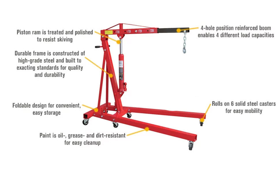 VOLTZ Alloy Steel Engine Hoist 2 Ton Folding Hydraulic Cherry Picker