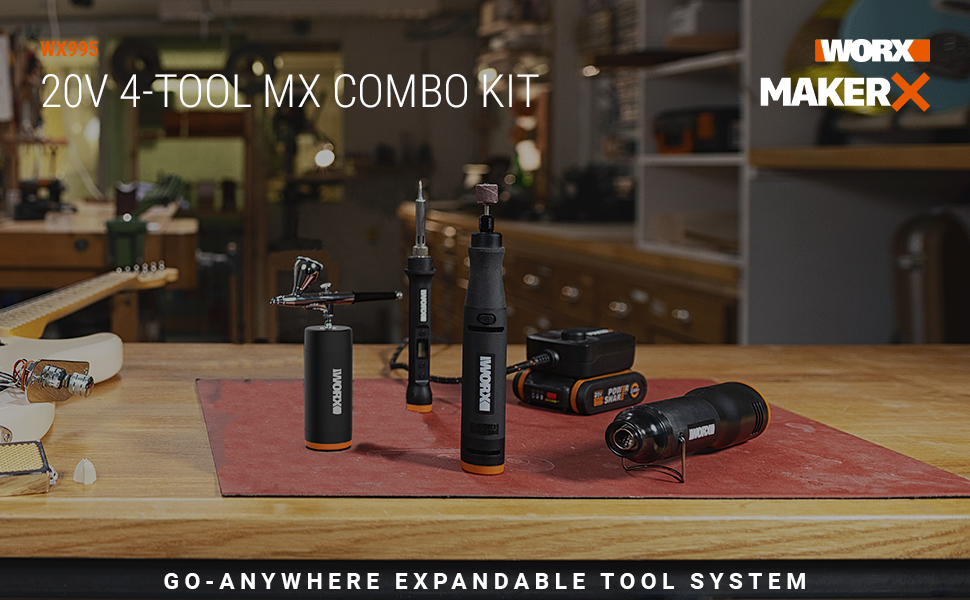 Worx 20V 4Tool MakerX Combo Kit WX995, Rotary Tool+Wood & Metal