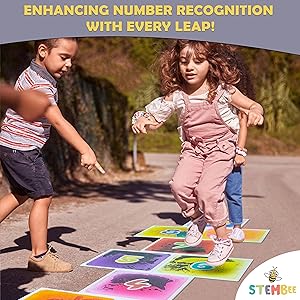 children playing hopscotch outdoors outside with the liquid sensory tiles