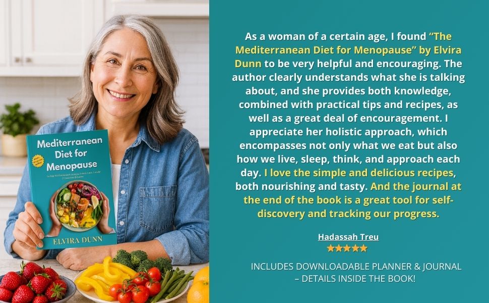 Testimonial praising the diet, recipes, and emotional journal for menopause support.