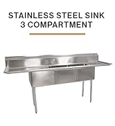 John Boos E Series Stainless Steel Sink, Multi Bowl, 3 Compartment, 15