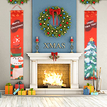 Christmas Door Banner, Christmas Porch Sign with Santa Claua, Snowman and Christmas tree
