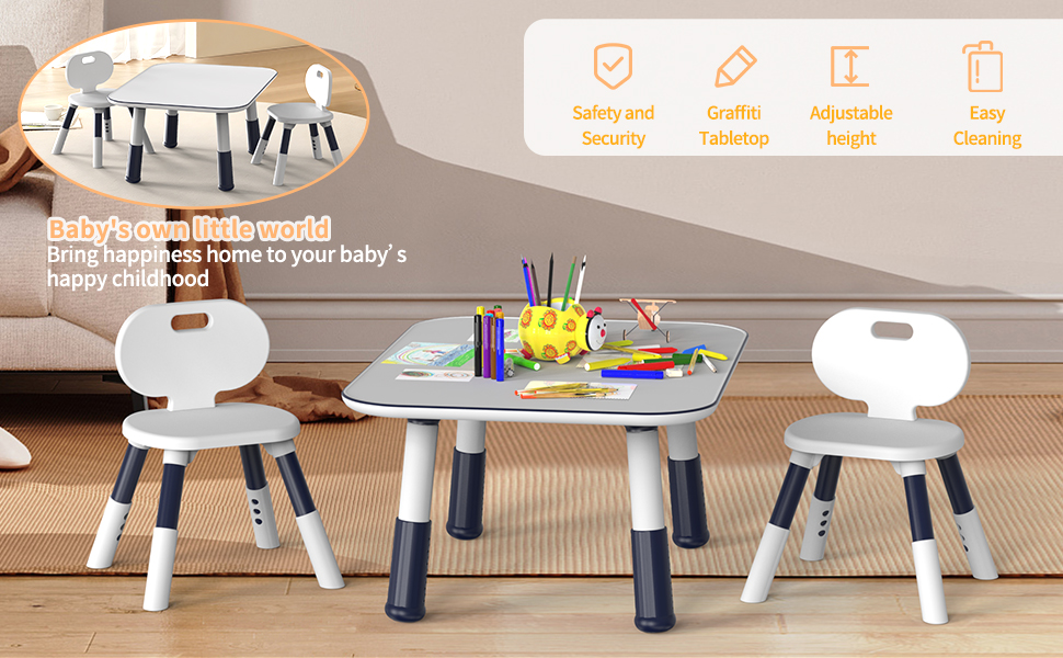 Amazon.com: Ryokk Kids Table and 2 Chair Set,6 Adjustable