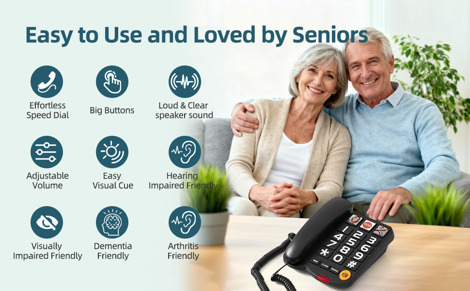 Corded Big Button Phone for Seniors,Configurable Picture Buttons,Extra Loud Ringer,Adjustable Volume
