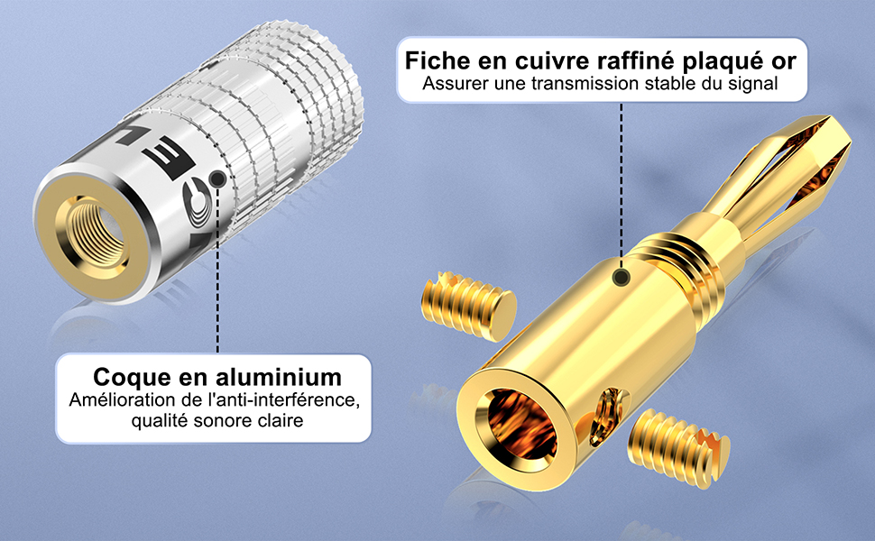 ELECAUDIO BA-601 Fiche Banane Verrouillables Plaqué Or Ø5.5mm (La