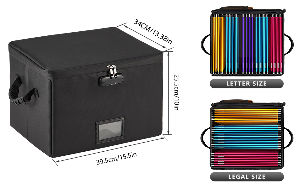 Fireproof Document Box, Fireproof File Box with Lock, Collapsible File Storage Box with Zippers