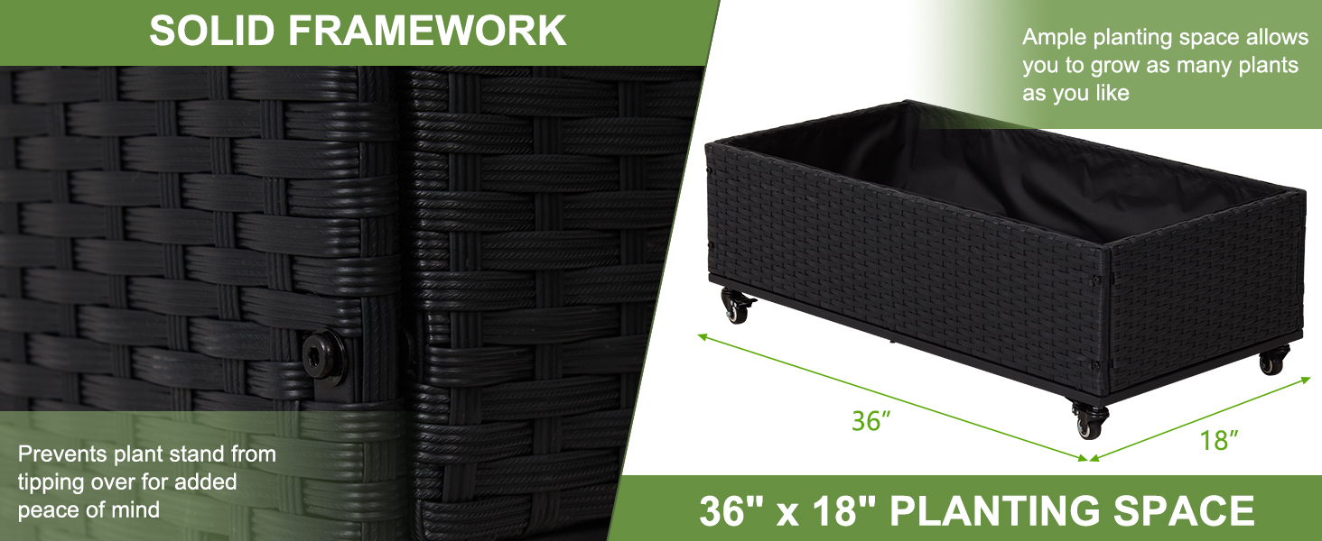 Kinfant Set of 2 Rattan Garden Raised Bed, Outdoor Wicker