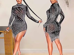 Women Sexy Hot Drilling Bodycon Dresses Glitter Sequin Elegant Dress Party Club Night Dress