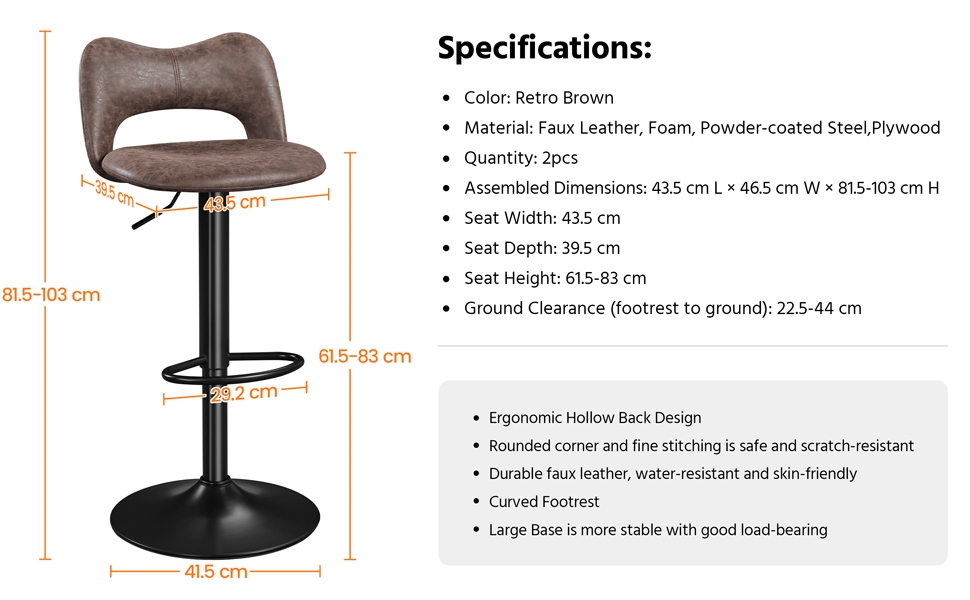 Yaheetech Bar Stools Set of 2 Swivel Counter Height Stools with Kitten