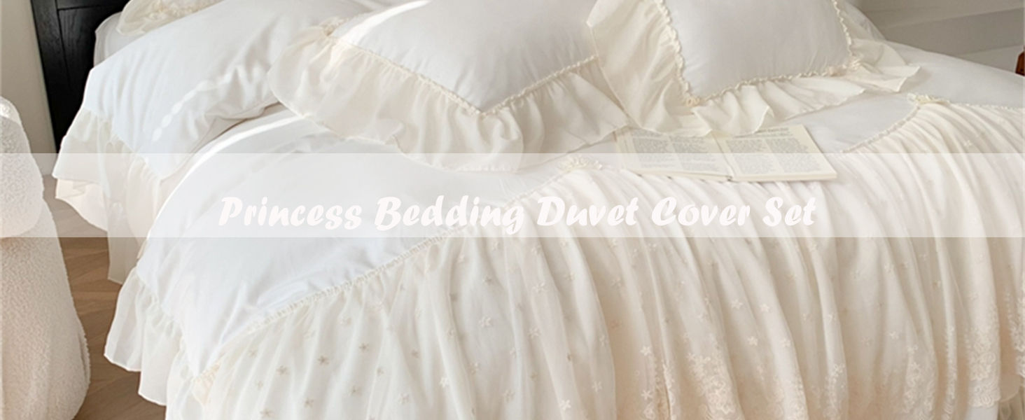 IHOUSTRIY Lace Duvet Cover Full Size, Chiffon Ruffled