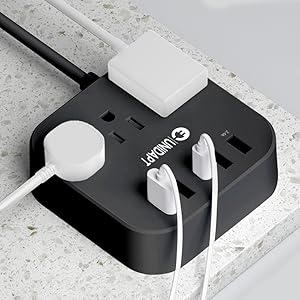 European Plug Adapter, Unidapt US to UK Europe Power Strip for EU/UK/US with USB C and 4 USB Ports, 3 AC Outlets, Wall Mountable, 5ft Extension Cord, for Travel Cruise Ship Home (Black) 12 Non surge protected power strip. With 3AC inputs and 5 usb means that you can charge 8 devices