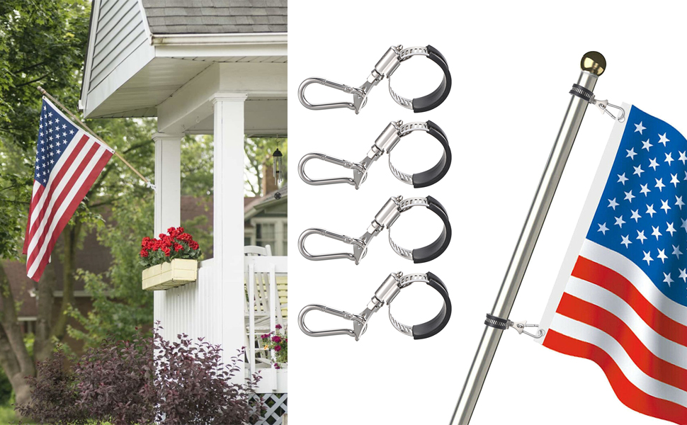 OwnMy Set of 4 Adjustable Flagpole Clips with Carabiner