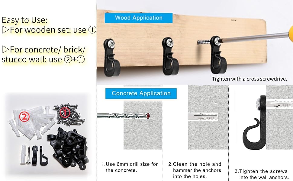 SELEWARE Pack of 20 QHanger, Home Christmas Lights Hanger Hooks with Phillips Screw for Garage