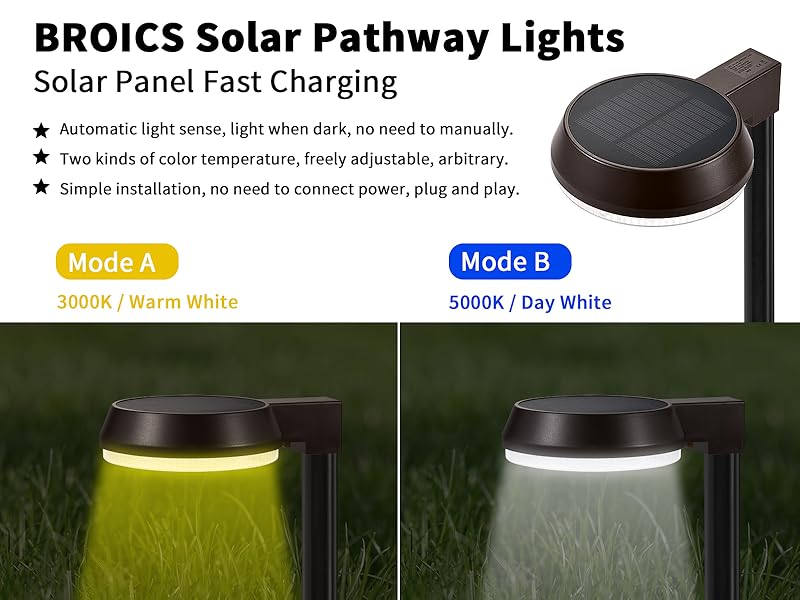 BROICS Solar Pathway Lights Outdoor, 450 Lumens Super Bright Solar