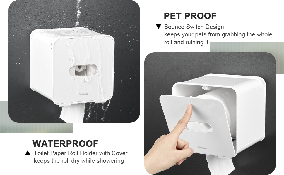 YOHOM Adhesive Toilet Paper Roll Holder Bathroom Wall Mounted White Pet Proof Toilet Paper