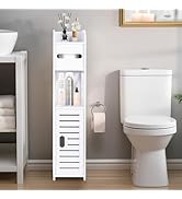 ShellKingdom Toilet Paper Holder Stand, Bathroom Storage Cabinet with Doors and Shelves, Slim Sto...
