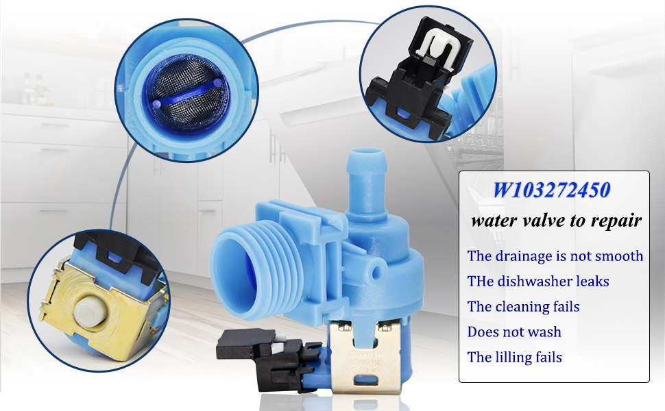 Upgraded W10648041 W1117577 Dishwasher Water Inlet Valve Come with Elbow Fitting