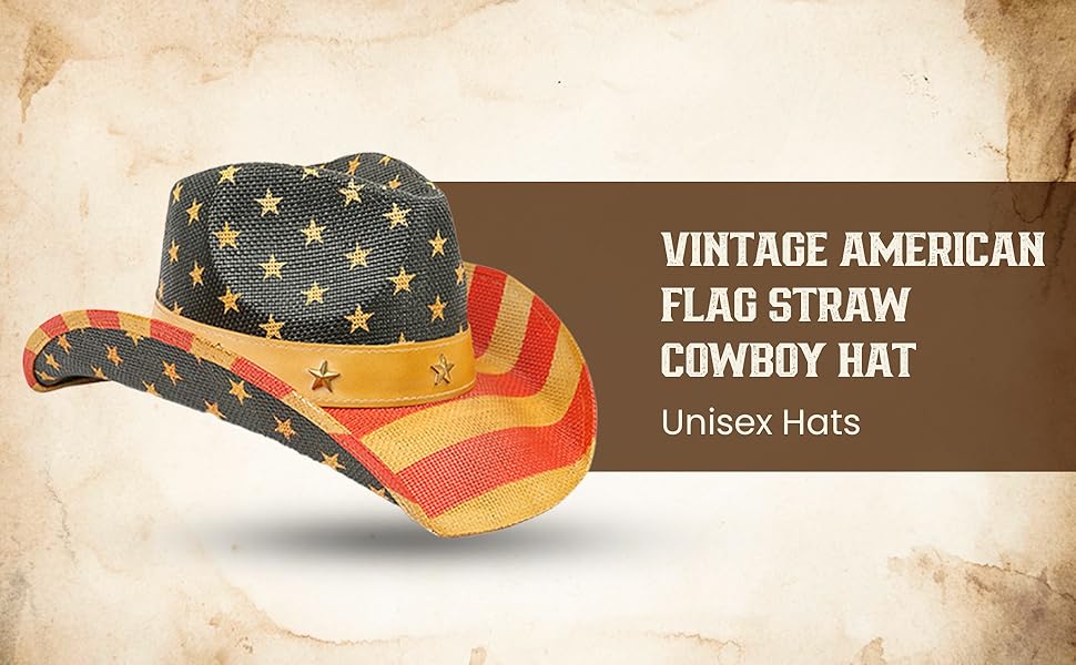 vintage american flag straw cowboy hat unisex