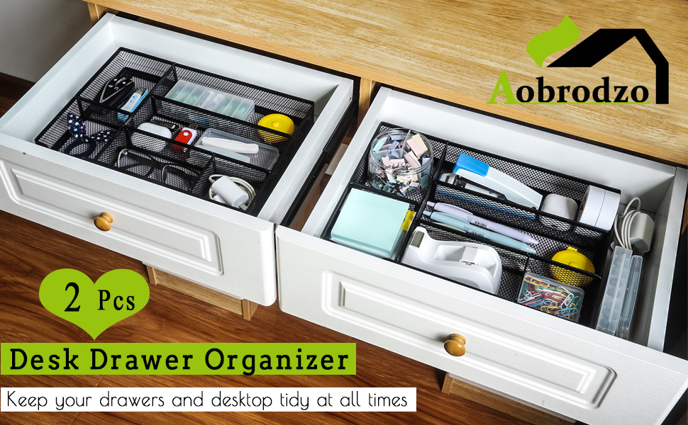 Aobrodzo 2 Pack Desk Drawer Organizer Tray with 6