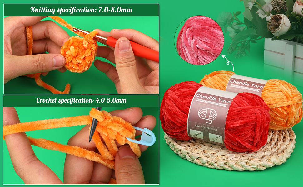 SUVSOON 3 * 100g Chenille Yarn, Chenille Velvet Yarn for Crocheting and
