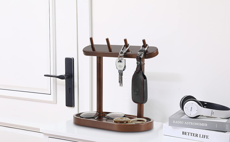 WPKLTMZ Wood Entryway Tabletop Key Holder Rack,Rustic Burnt