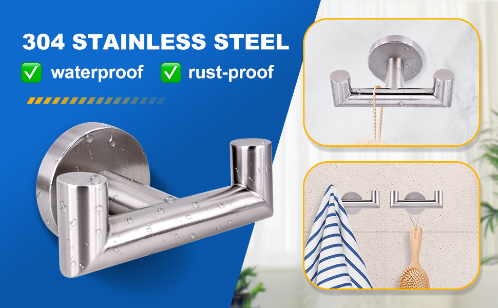 Bathroom Double Towel Hook SUS304 stainless steel bathrobe towel rack